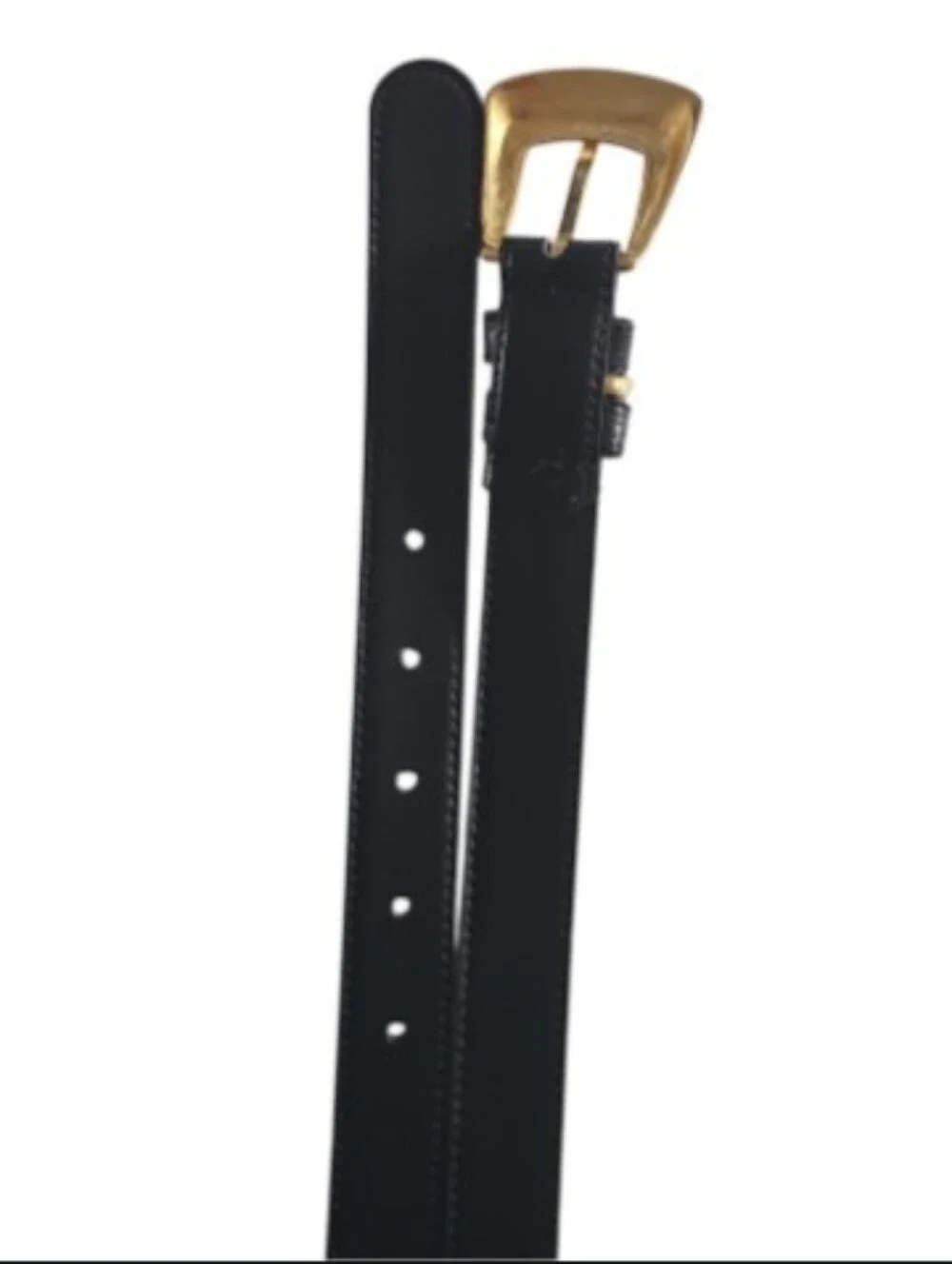 Italian Leather Belt Women’s L Black Gold Buckle Made in Italy Quiet Luxury